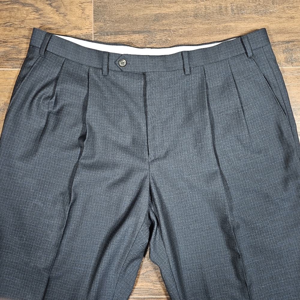 Ralph Lauren Mens 40x29 Charcoal Navy Grid‎ Pleated Cuffed Dress Pants Refined
